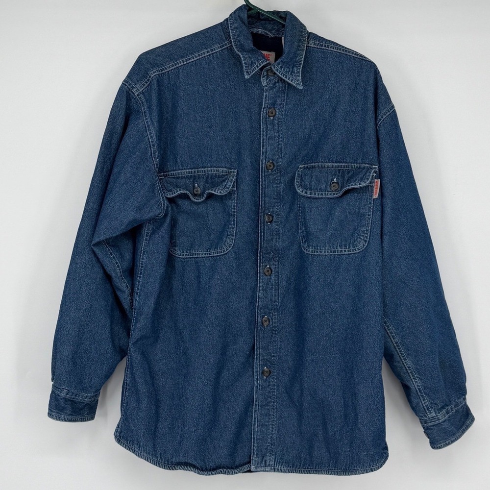 Wolverine Mens Blue Denim Fleece Lined Button Up Shirt Jacket Shacket Size‎ M